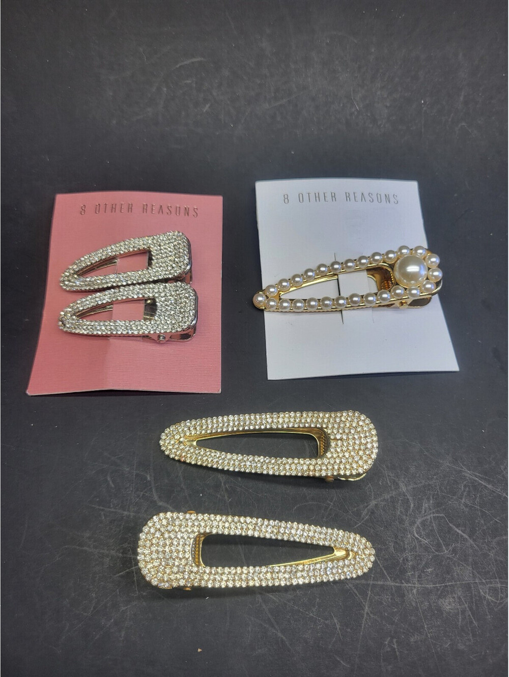 5 Pc Rhinestone & Pearl Alligator Hair Clip Gold tone & Silver * 8 other Reasons